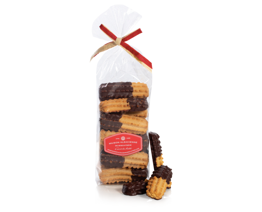 Spritz chocolaté - Biscuit sablé enrobé de chocolat lait